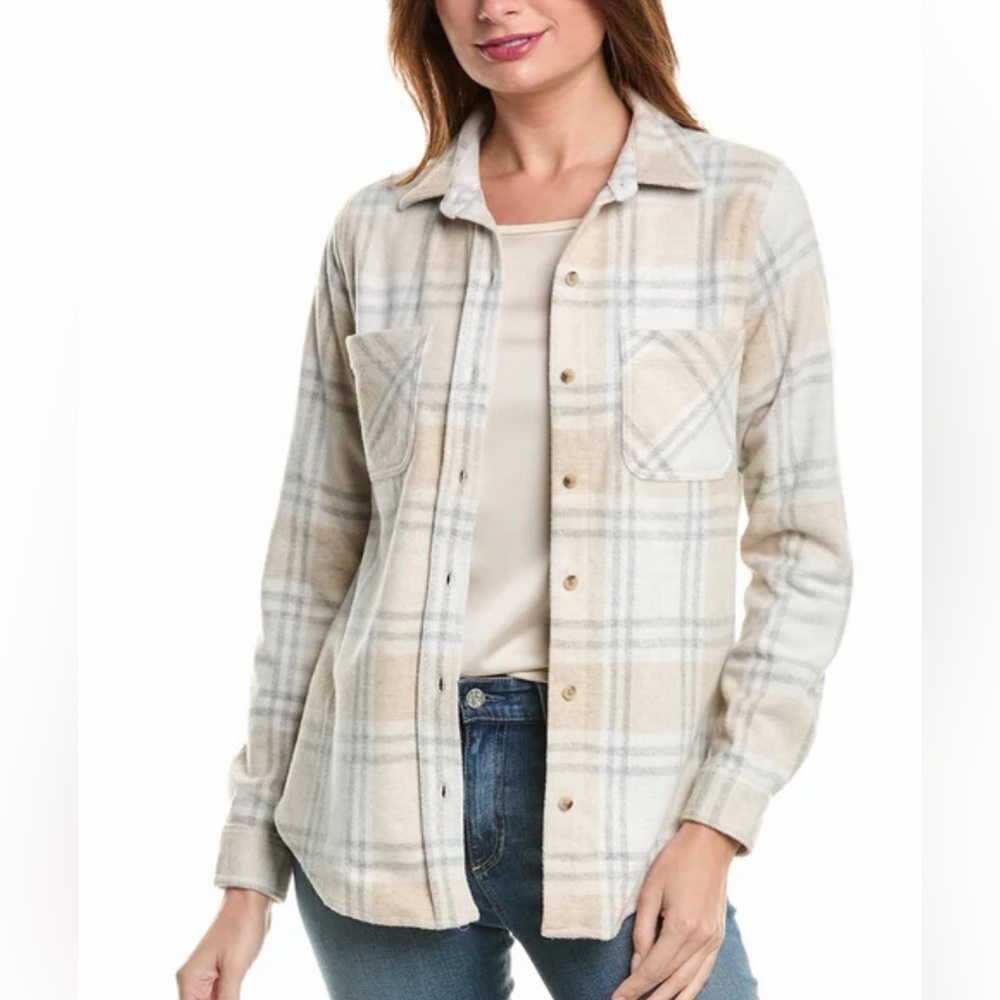 Beachlunchlounge  Long Sleeve Button‎ Front Shirt Jacket plaid shacket size S